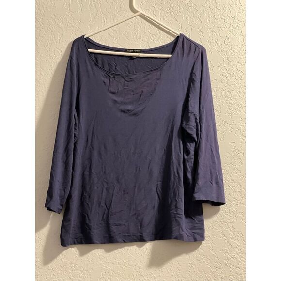 Eileen Fisher Top Women's L Purple 3/4 Sleeve Stretch Knit Pullover Rayon Blend - Picture 1 of 2